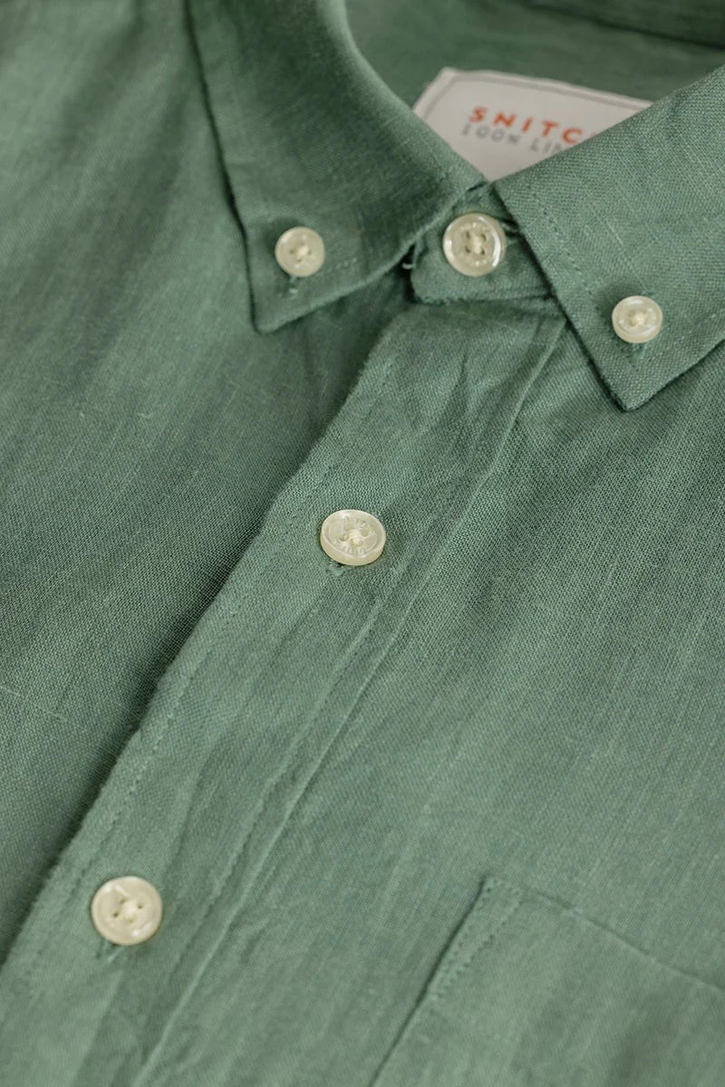 SNITCH Elementary Green Plain 100% Linen Shirt - Image 2