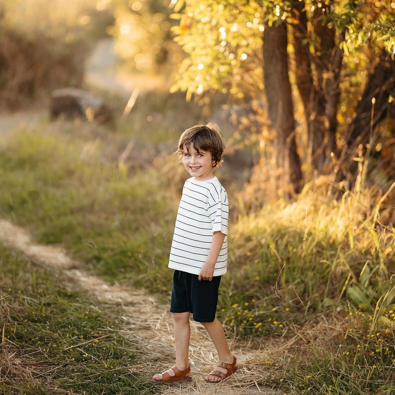 Antebies Navy Blue Striped Knitwear Shorts Set  - Image 1