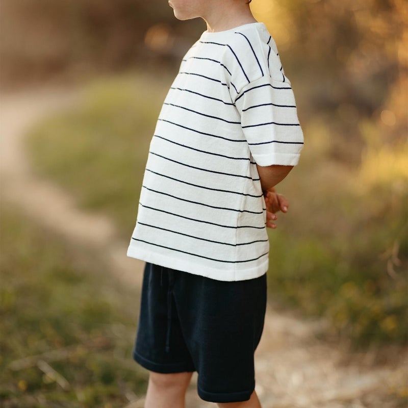 Antebies Navy Blue Striped Knitwear Shorts Set  - Image 5