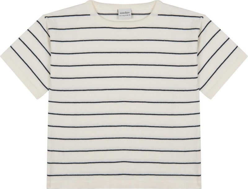 Antebies Navy Blue Striped Knitwear Shorts Set  - Image 3
