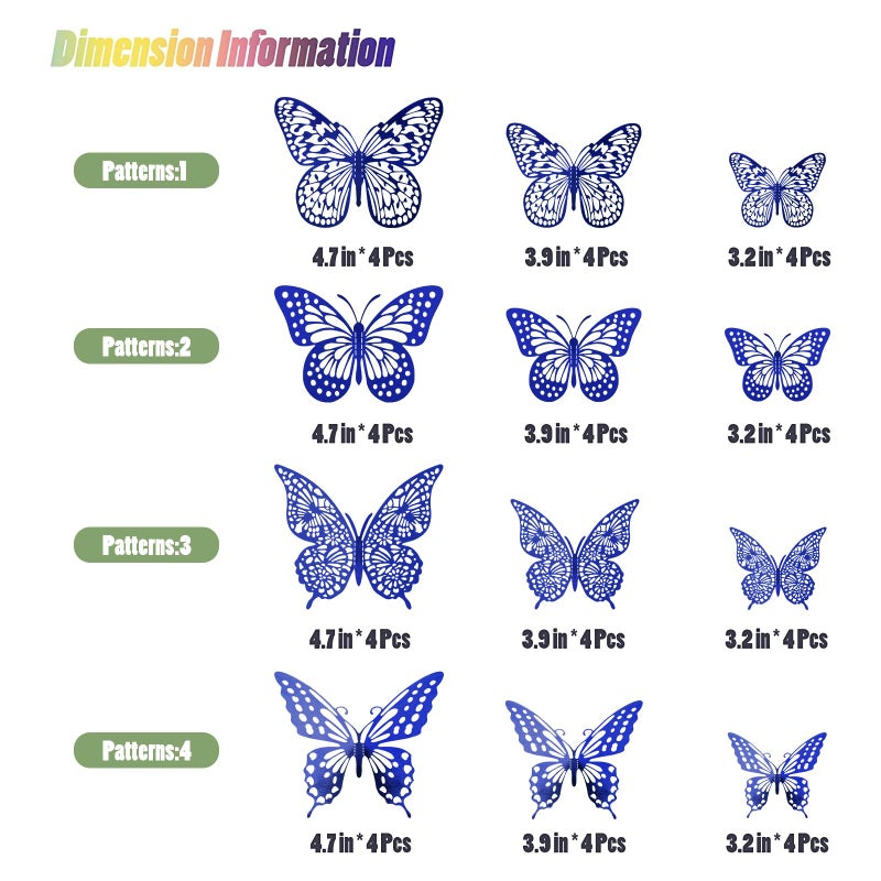 SAOROPEB Butterfly Wall Stickers  48 Pcs 4 Styles 3 Sizes  Metallic Paper  Removable  Navy Blue  Art Deco Decor for Wall - Image 5