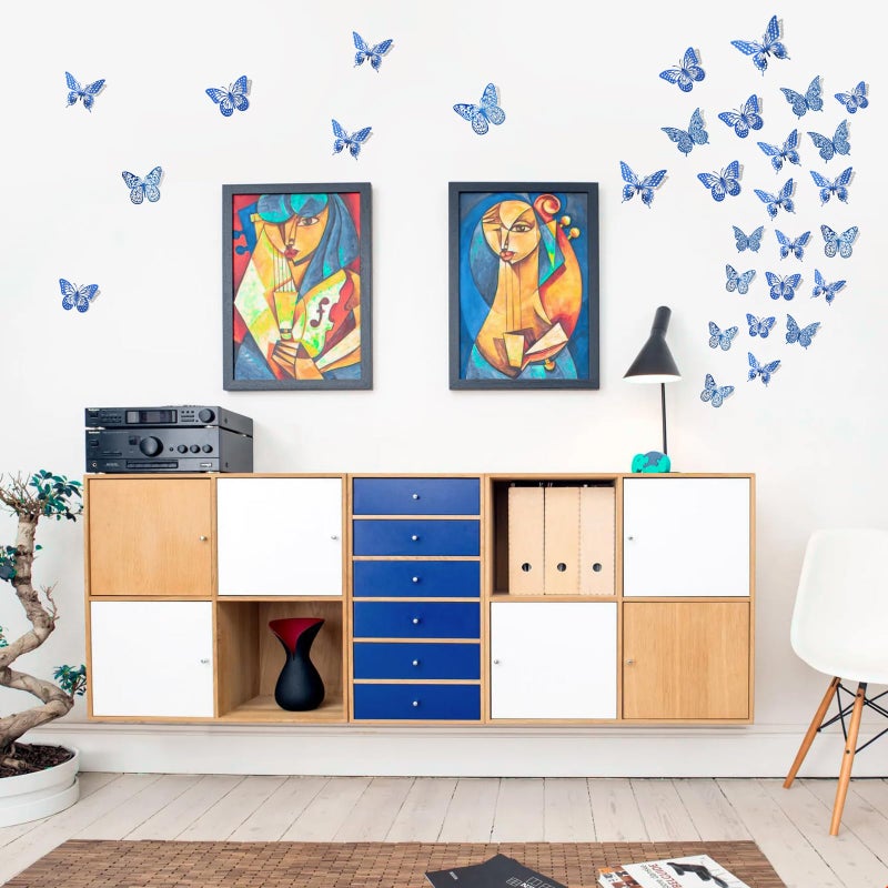 SAOROPEB Butterfly Wall Stickers  48 Pcs 4 Styles 3 Sizes  Metallic Paper  Removable  Navy Blue  Art Deco Decor for Wall - Image 3