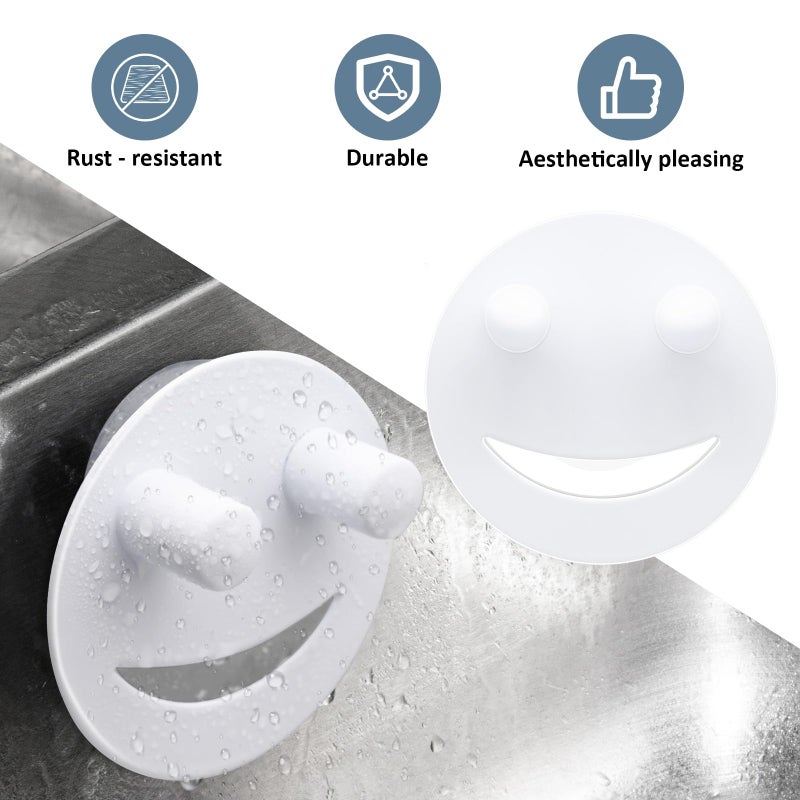 Yoshiky Stainless Steel Smiley Face Sponge Holder, Silver Sink Caddy Organizer Storage with Suction Cup for Kitchen, Kitchen Accessories Decor Scrubber-White - Image 4