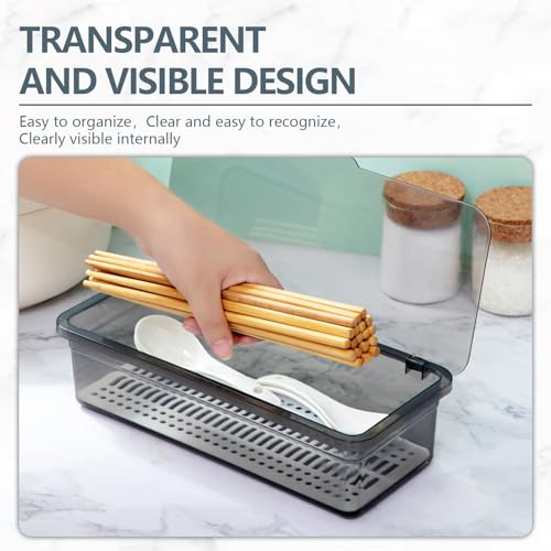 SUNSHNO 4PCS Flatware Tray with Lid and Drainer, Tableware Utensil and Cutlery Drawer Organizer with Lid Covered Silverware Tray to Keeps Your Cutlery Organized and Protected - Image 4
