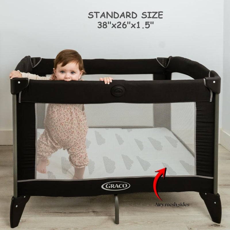 BaeBae Goods Pack and Play Mattress Pad for (38"x26"x1.5"), Playpen Pad, Playard Mattress for Pack and Play, Pack N Play Mattress Topper w/2 Waterproof Washable Covers - Image 2