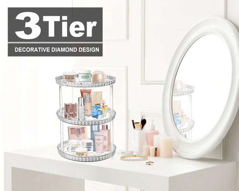 Adoco 3 Tier Diamond Lazy Susan Bathroom Organizer Countertop, Clear 360 Rotating Cosmetic Makeup Organizer for Vanity, Skincare Organizers Perfume Organizer for Counter - Organization and Storage -9.25INCH - Image 4