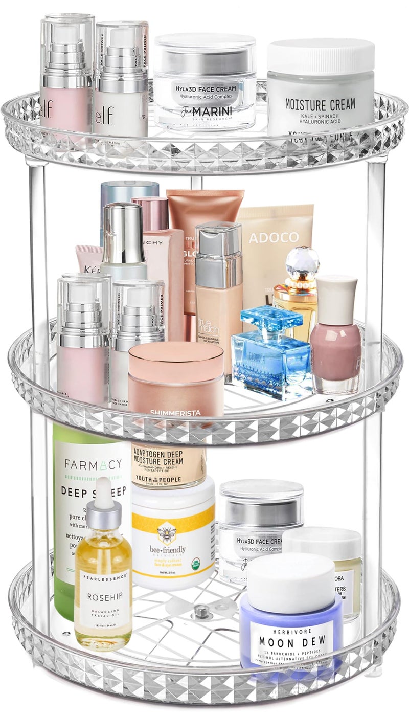 Adoco 3 Tier Diamond Lazy Susan Bathroom Organizer Countertop, Clear 360 Rotating Cosmetic Makeup Organizer for Vanity, Skincare Organizers Perfume Organizer for Counter - Organization and Storage -9.25INCH - Image 5