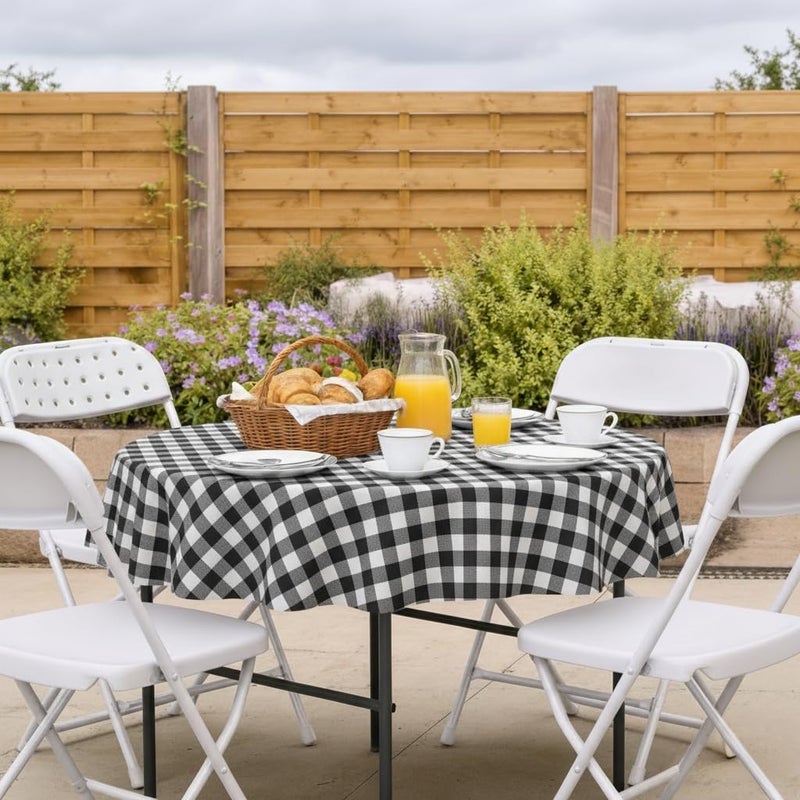 Nasitos 2 Pack Checkered Round Tablecloth 60 Inch-Waterproof Oil & Spill Proof Washable Wipeable Table Cloth, Black and White Plastic Table Cover Flannel Backed for Dining, Party, Outdoor, Picnic - Image 3