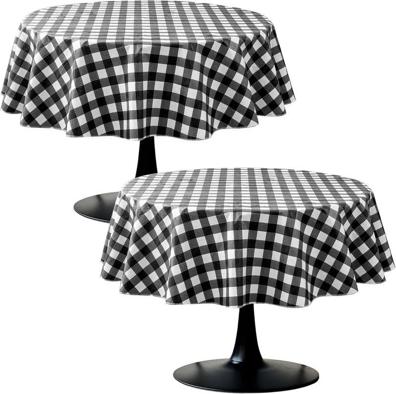 Nasitos 2 Pack Checkered Round Tablecloth 60 Inch-Waterproof Oil & Spill Proof Washable Wipeable Table Cloth, Black and White Plastic Table Cover Flannel Backed for Dining, Party, Outdoor, Picnic - Image 1