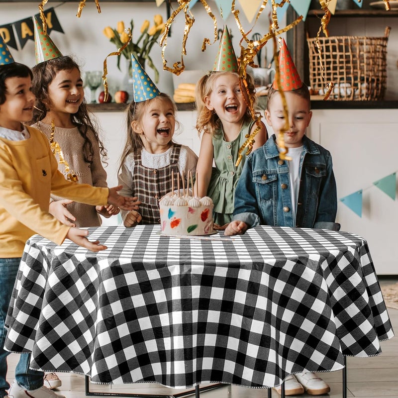 Nasitos 2 Pack Checkered Round Tablecloth 60 Inch-Waterproof Oil & Spill Proof Washable Wipeable Table Cloth, Black and White Plastic Table Cover Flannel Backed for Dining, Party, Outdoor, Picnic - Image 5