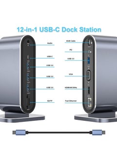 Y&D 12-in-1 USB C Docking Station Hub Dock Laptop Display Universal Port with 4K HDMI Monitor,100W PD,Ethernet,VGA,Audio,SD/TF,USB 3.0 Adapter for Windows Mac Computer  - Image 2
