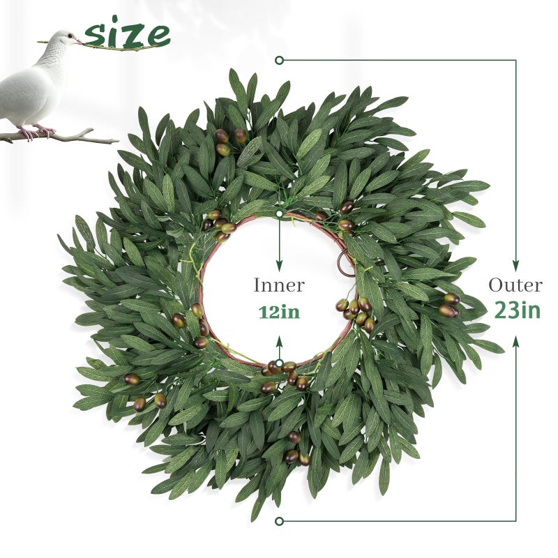 COLORSPEC 23 inch Olive Wreaths for Front Door, Artificial Large Spring Summer All Seasons Year Round Green Olive Branch Wreath for Home Outdoor Indoor Farmhouse Porch Window - Image 2