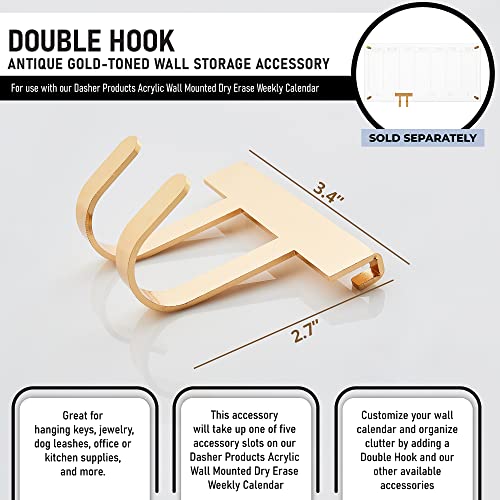 Dasher Products Gold Double Wall Hook for Acrylic Clear Calendar, Modern Gold-Toned Metal Hanger for Hanging Keys, Jewelry, Office Supplies, Kitchen Accessories and More. Perfect for Home, Office, Kitchen (Wall Hook) - Image 2