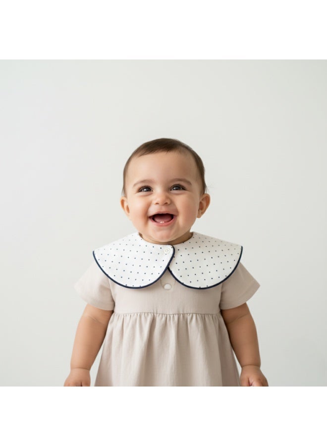 Premium Cotton Baby Bib with Dark Blue Polka Dot Design - Soft Adjustable Drool Bib, Rolled Edge for Elegant Protection - Image 1