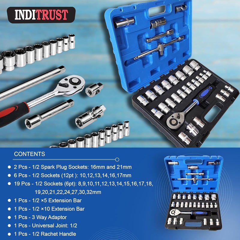 Inditrust طقم مفاتيح ربط احترافي ½" مع 32 قطعة ثقيلة التحمل - Image 5