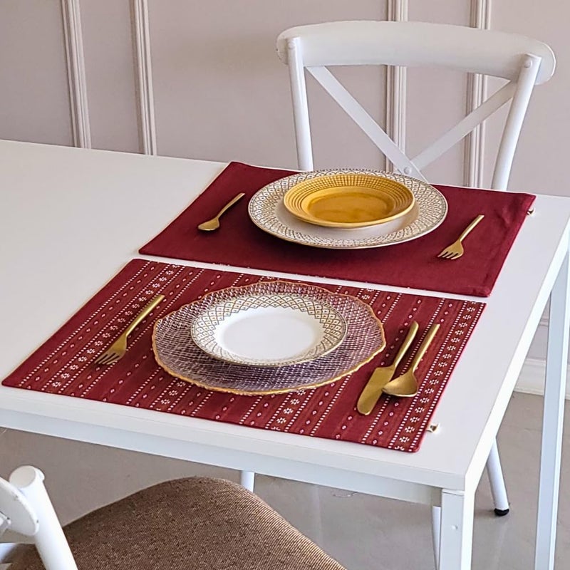 THE YARD HOUSE Placemats Reversible Wipeable Cotton in Woven Ruby Red Set of 6 EasyClean DualSided Prints and Machine Washable Table mats - Image 1