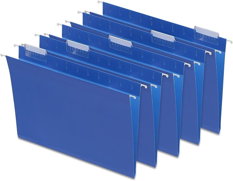 Staples Hanging File Folders - Letter Size, Blue, 5-Tab, 1/5-Cut Tab, 25-Pack for Organized Filing System | Includes Tabs & Paper Inserts, Perfect for Home, Office, Classroom - Image 1