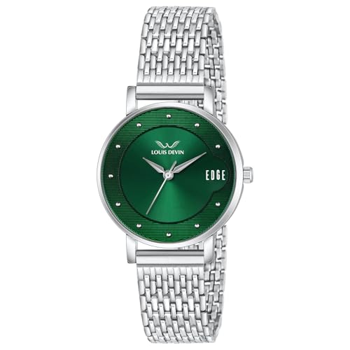 LOUIS DEVIN Stainless Steel Chain Analog Wrist Watch for Women (Green Dial) | LD-LR192-GRN-CH - Image 1