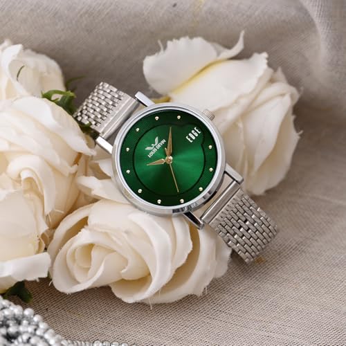 LOUIS DEVIN Stainless Steel Chain Analog Wrist Watch for Women (Green Dial) | LD-LR192-GRN-CH - Image 3
