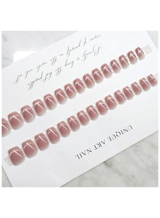 Pink Crystal Cat Eye Press On Nails – 30pcs Short Blush Nail Tips Smile Design Nail Set, Reusable - view 2