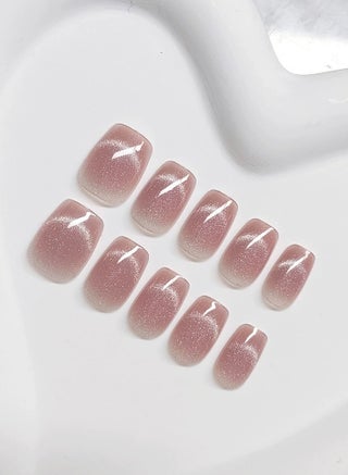 Pink Crystal Cat Eye Press On Nails – 30pcs Short Blush Nail Tips Smile Design Nail Set, Reusable - view 3
