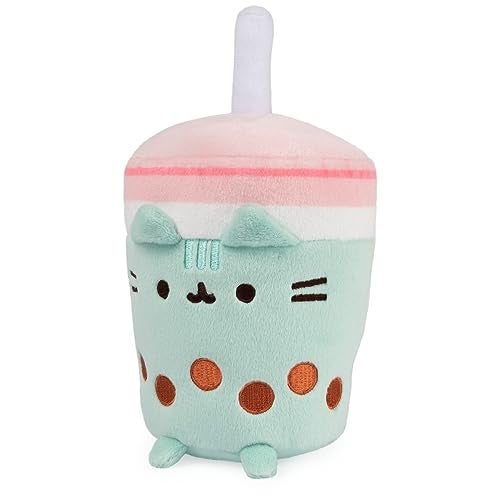 GUND Pusheen Boba Tea Cup Plush Cat Stuffed Animal for Ages 8 and Up, Green/Pink, 6” - Image 4