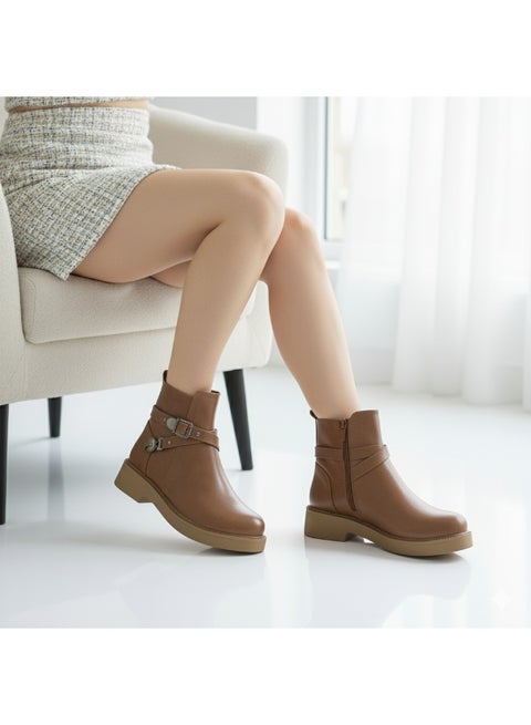 حذاء كاحل جلد مع اكسسوارات مريح G-63 - هافان