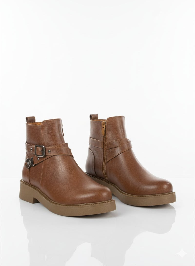 لايف ستيلاش  حذاء كاحل جلد مع اكسسوارات مريح G-63 - هافان - Image 2