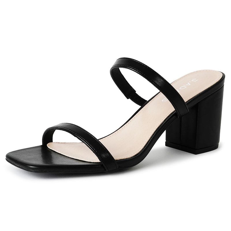 J Adams Stormi Heeled Sandals Women Dressy Summer Flat Mules Square Toe Double Band Low Block Heel Sandals Chunky Sandals for Women Summer Sandals Womens Dress Sandals Womens Heeled Sandals