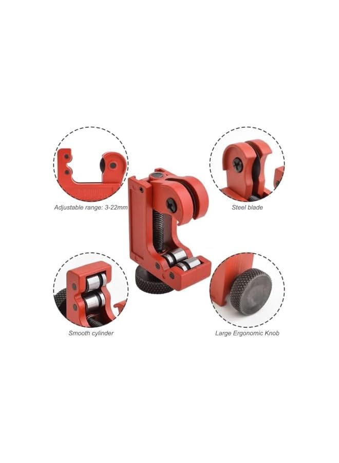 بروماس قاطع أنابيب صغير لأنابيب مقاس 3-22 مم، أداة قطع سبائك الزنك القابلة للتعديل لأنابيب النحاس والألومنيوم والنحاس الأصفر وأنابيب البولي فينيل كلوريد - Image 2