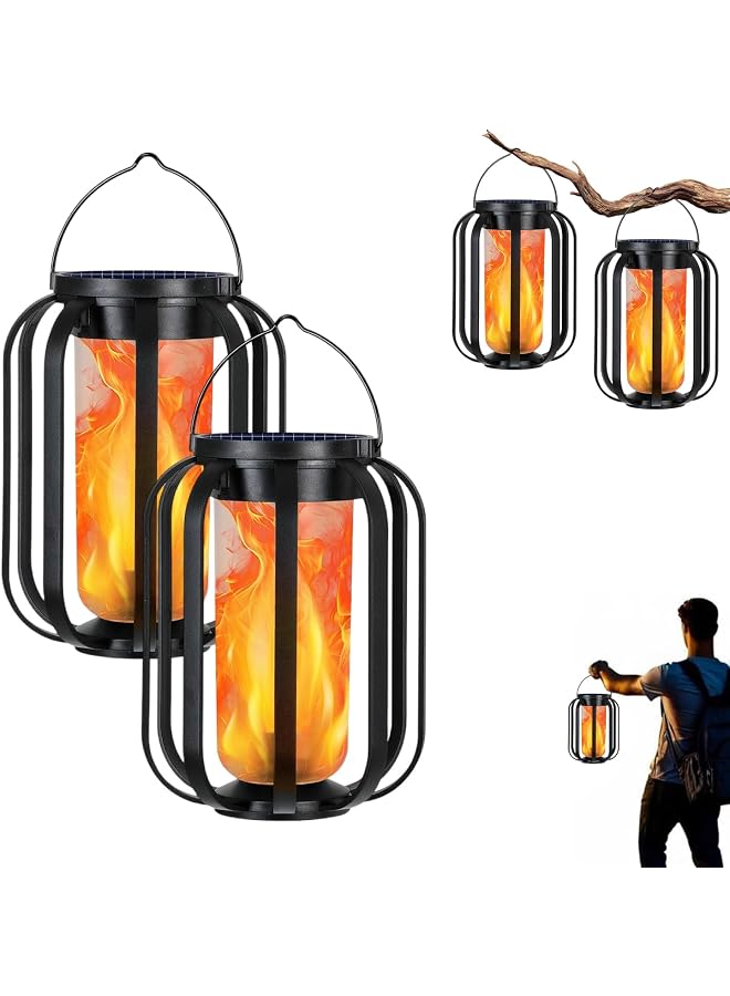 Camping Lights, Solar Lantern Outdoor Waterproof Powered Lanterns With Flickering Flame, Hanging Decorative For Outside, Four Levels Of Brightness Lights Yard Garden Patio