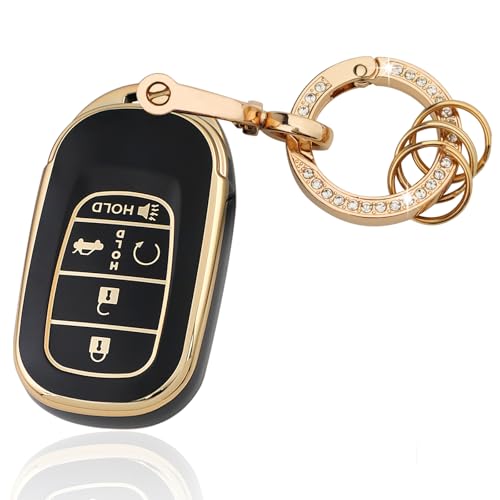 Aoocar TPU Key Fob Cover with Bling Ring Compatible with Honda Accord Civic HRV CRV Pilot Sport SI EX EXL Touring 2022 2023 2024 2025 2026 45 Button Black - Image 1
