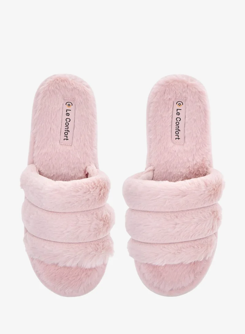 Le Confort Womens Faux Fur Textured Slip-On Bedroom Slippers