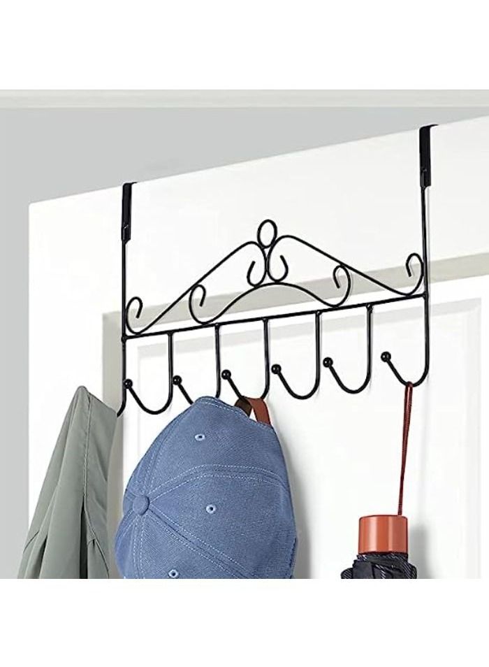 خطاف باب شماعة معدنية تعلق فوق الباب مع 7 خطافات لتعليق الملابس والفوط والمفاتيح (7 خطافات، اسود) - Image 2