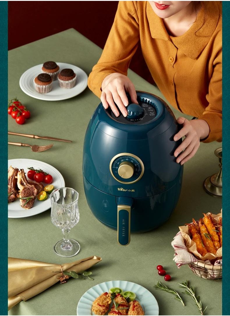 3.0L Electric Air Fryer 1350W Non-Stick Oil Free Cooker Auto Shut-Off Frying Machine With Adjustable Timer and Temperature - Green