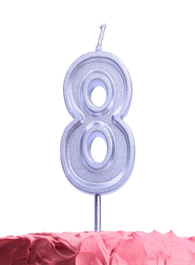 GET FRESH Number 8 Birthday Candle – Silver Number Eight Candle on Stick – Elegant Silver Number Candles for Birthday Wedding Anniversary – Baby’s 8th Birthday Candle Cake Topper – Silver 8 Candle - Image 1