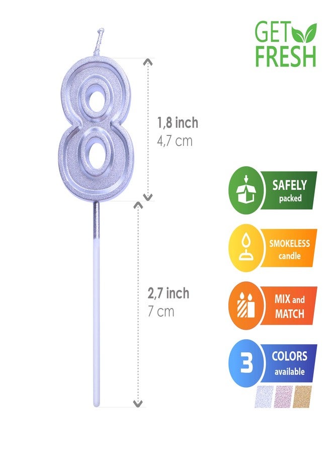 GET FRESH Number 8 Birthday Candle – Silver Number Eight Candle on Stick – Elegant Silver Number Candles for Birthday Wedding Anniversary – Baby’s 8th Birthday Candle Cake Topper – Silver 8 Candle - Image 2