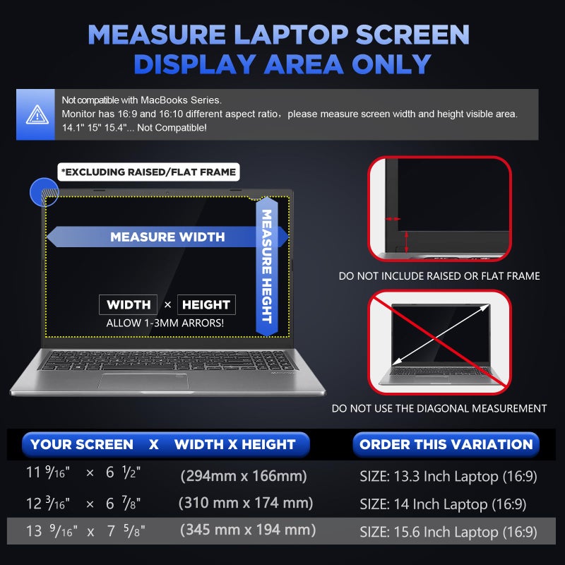 MAGICMOON فلتر خصوصية شاشة Magicmoon 15.6"، واقي شاشة مضاد للتجسس/توهج لجهاز الكمبيوتر المحمول بشاشة عريضة 15.6 بوصة بنسبة عرض إلى ارتفاع 16:9 (العرض x الارتفاع: 344 مم x 194 مم) - Image 2