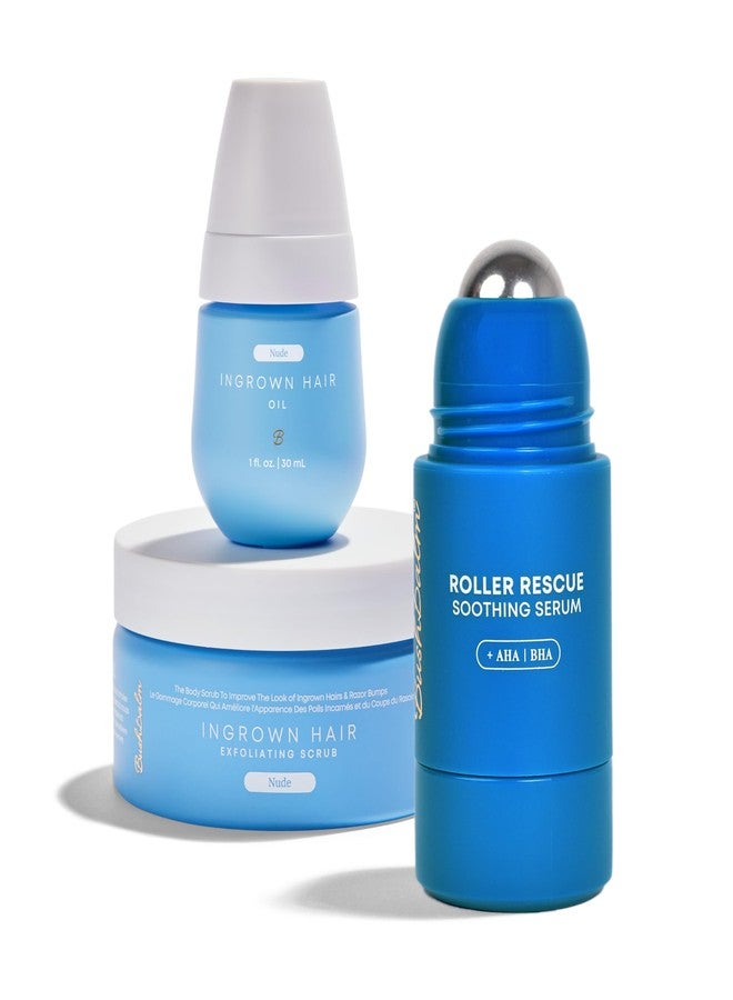 Bushbalm Ingrown Hair Routine - Roller Rescue, Nude Oil and Nude Scrub Bundle - AHA & BHA - Exfoliating, Soothing, Cooling for Intimate Areas, Underarms - Helps With Razor Bumps, Ultimate(Trio Bundle) - Image 1