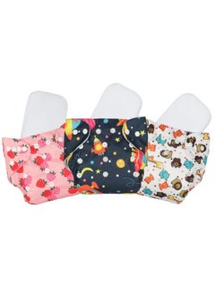 Chinmay Kids Combo Of Printed Cloth Diaper Reusable Washable Adjustable Snap Buttons Cloth Diaper For Babies (036 Months) With Wetfree Insert Pads (Pack Of 3) (Baby Pink Dark Blue White)  - Image 1