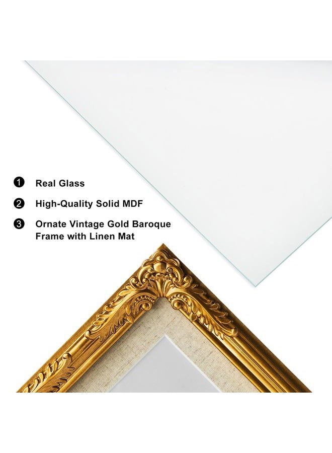 ibalux 6x8 Picture Frame with Real Glass, Ornate Vintage Gold Baroque Frame, Vertical and Horizontal Display Photos 4x6 with Linen Mat or 6x8 without, Wall Hanging or Tabletop - Image 4