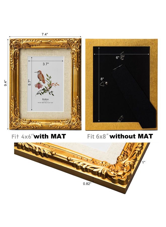 ibalux 6x8 Picture Frame with Real Glass, Ornate Vintage Gold Baroque Frame, Vertical and Horizontal Display Photos 4x6 with Linen Mat or 6x8 without, Wall Hanging or Tabletop - Image 3