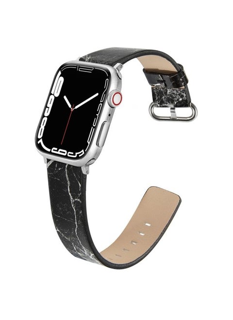 Replacement Strap Marbled Leather Strap For Apple Watch Ultra 49mm&Watch Ultra 2 49mm / Series 9&8&7 45mm / SE 3&SE 2&6&SE&5&4 44mm / 3&2&1 42mm Black