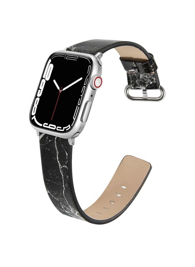 Replacement Strap Marbled Leather Strap For Apple Watch Ultra 49mm&Watch Ultra 2 49mm / Series 9&8&7 45mm / SE 3&SE 2&6&SE&5&4 44mm / 3&2&1 42mm Black