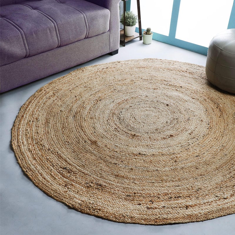 KEMA Jute Braided Area Rug, 4 feet Round Jute Braided Rug, Stain Resistan Natural Handmade Circle Boho Area Rug for Entryways, Living Room, Bedroom, Farmhouse Vintage Decor, Reversible Rug - Image 5