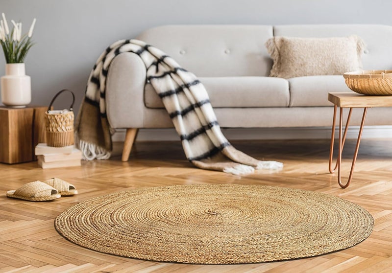 KEMA Jute Braided Area Rug, 4 feet Round Jute Braided Rug, Stain Resistan Natural Handmade Circle Boho Area Rug for Entryways, Living Room, Bedroom, Farmhouse Vintage Decor, Reversible Rug - Image 2