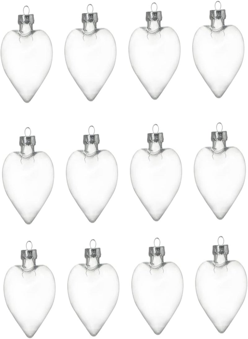 GGOOT Clear Glass Baubles Fillable Heart Shape Ornaments Christmas Tree Decorations 12pcs, Clear Glass Baubles, Christmas Glass Baubles, Heart Shape Baubles  - Image 1