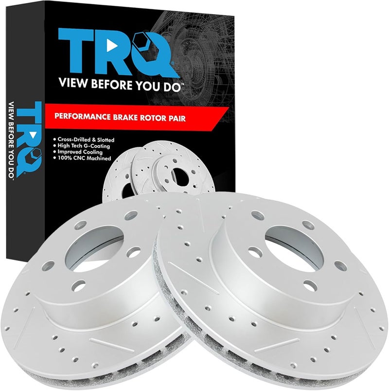 TRQ Front Performance Brake Rotors Set Vented Premium G-Coated Cross Drilled & Slotted Compatible with 1995-2001 Ford Explorer 1998-2003 Ranger 1998-2002 Mazda B4000 1998-2001 Mercury Mountaineer - Image 1