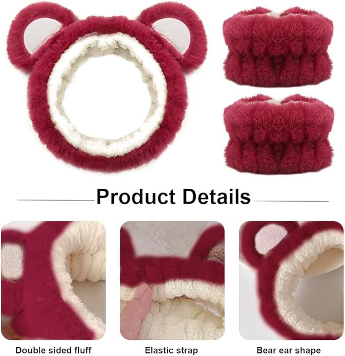 CORSULA Make-Up Hair Band, Skincare Hair Band, Sponge Headband Bracelet Sets for Washing Face Makeup Headbands for Women Girls Skin Care Removal Spa Shower Headband (Maroon, Regular) - Image 5