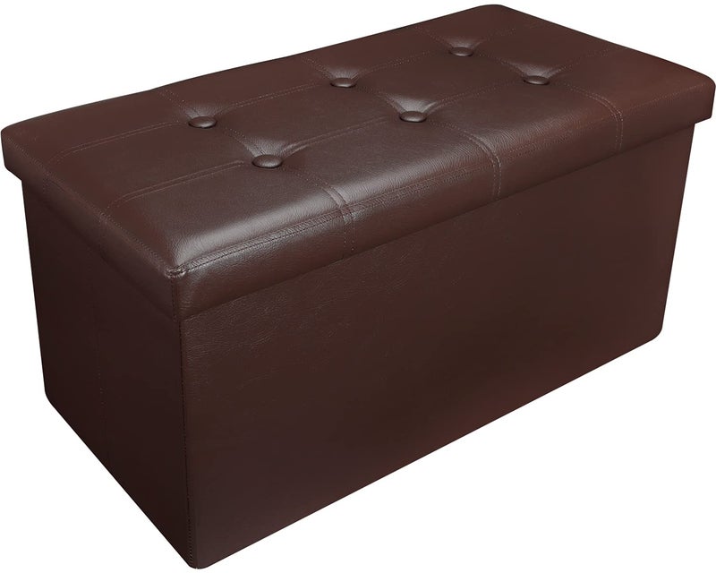 AmasSmile AmasSmile Storage Ottoman Folding Foot Rest Stool Leather Footstool Bench Short Ottoman Stool Storage Foot Rest Store Books Brown 15 D x 30 W x 15 H